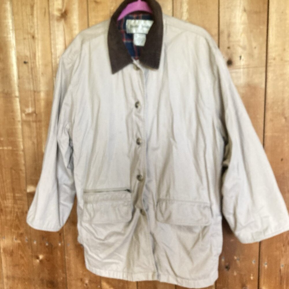 Baxter & Wells Barn Jacket Vintage Plaid Lined Utility Coat Brass Buttons Sz L